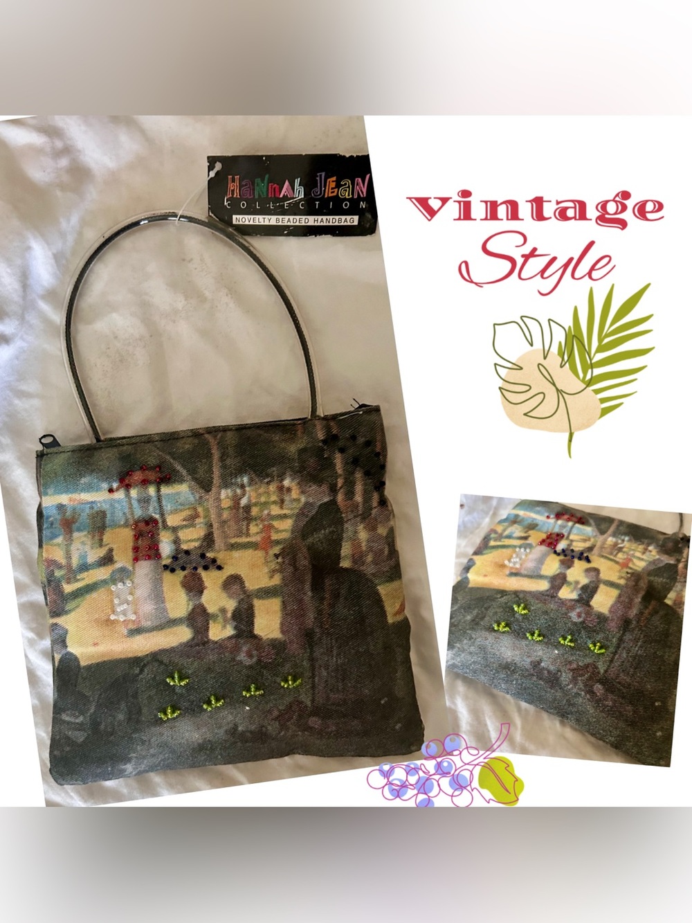 Hannah Jean Vintage Novelty Beaded Beach Scene Mini Tote Bag - Multicolor